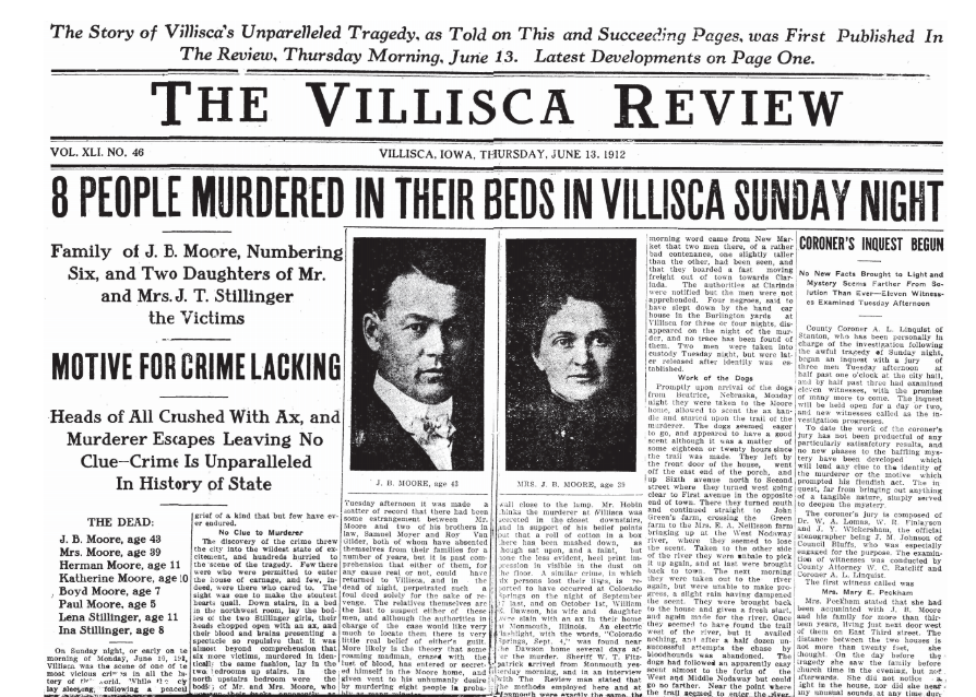 Official Villisca Axe Murder House Newspaper Replica