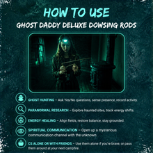 Girl ghost hunting with ghost daddy deluxe spirit rods in a haunted location.