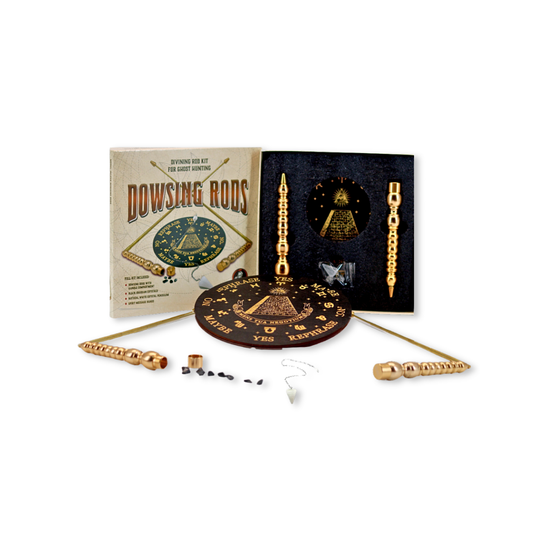 Dowsing rod kit with packaging on a white background