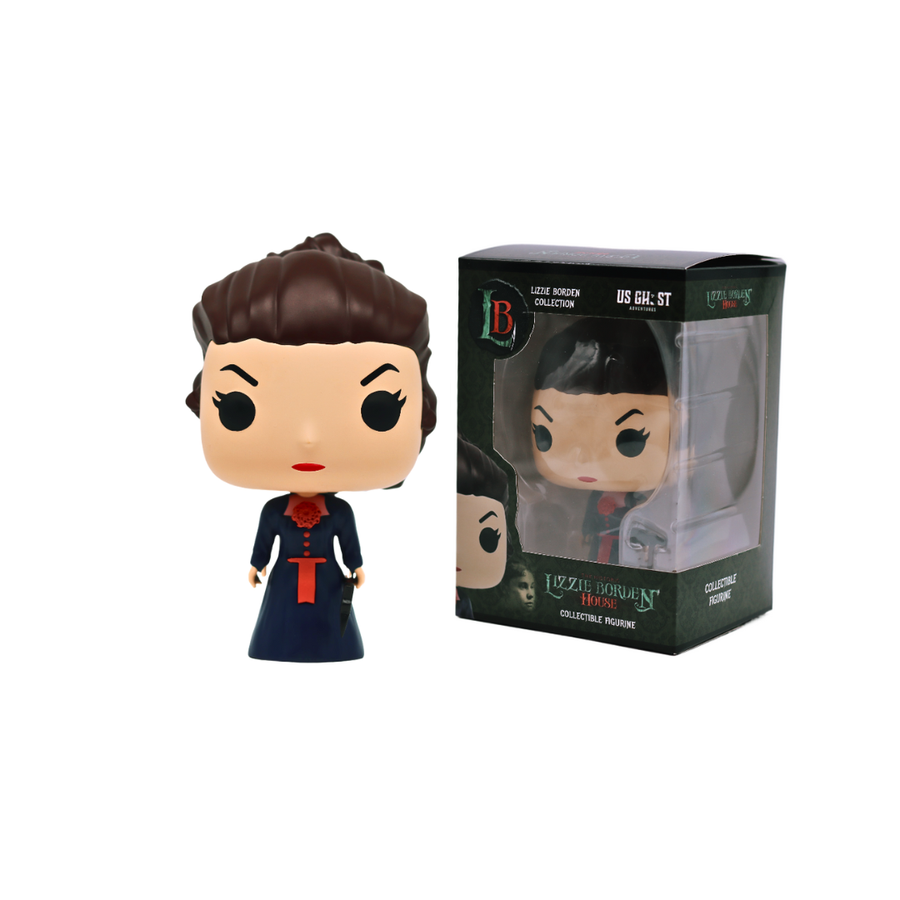 Funko Pop! vinyl figure of Lizzie Borden in a blue dress with a hatchet axe.