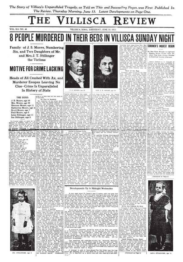 Official Villisca Axe Murder House Newspaper Replica