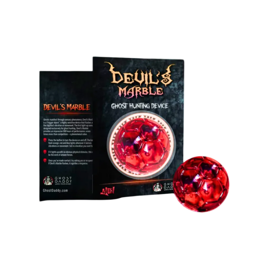 Devil's Marble ghost hunting device with packaging on a white background